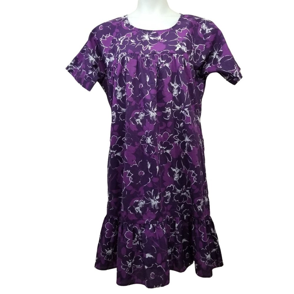CW Classics L Muu Muu Hawaiian Dress Lightweight Purple Floral Beach Cruise
